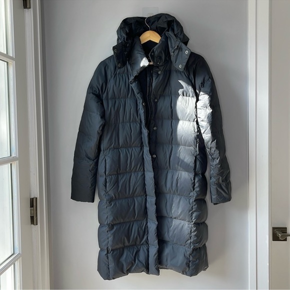 Gap Puffer Hooded Coat Knee Length Down Feather Black Size Medium - Picture 2 of 13